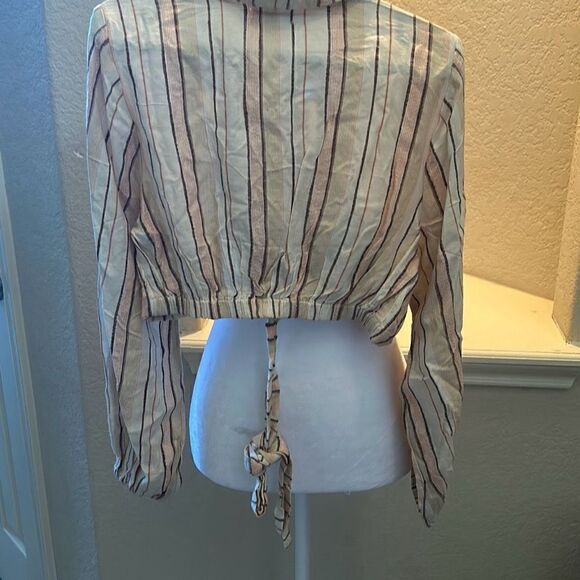 L Space Womens Small Play It Cool Top Beige Coral Stripe Wrap Cruise Wear NWT - Picture 4 of 5